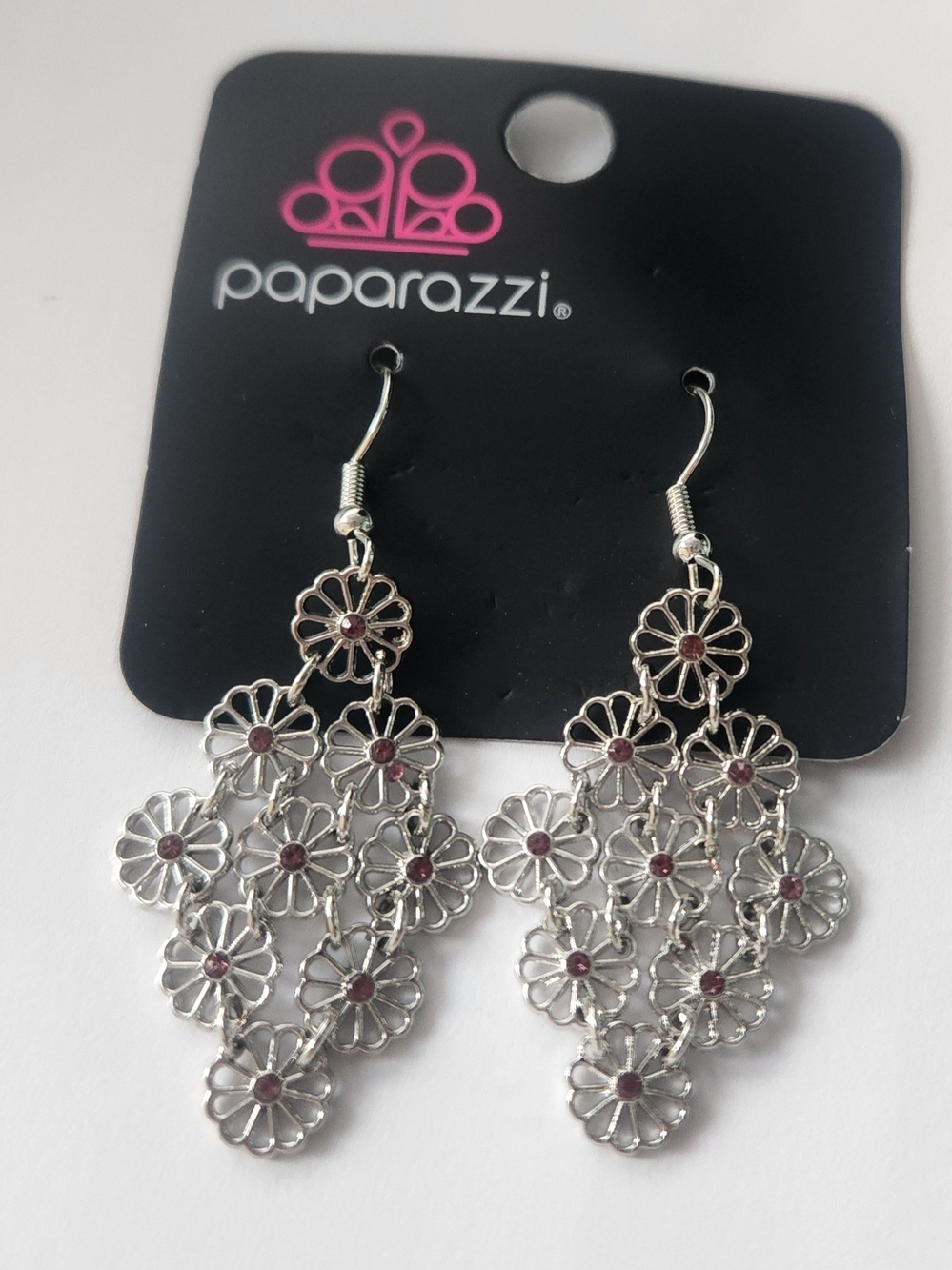 Busting Blooms Purple And Silver Dangle Earrings